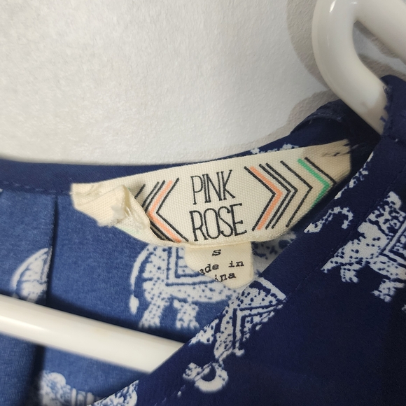 Pink Rose‎ Size Small Blue Indie Twee Elephant Print Blouse - Picture 3 of 5